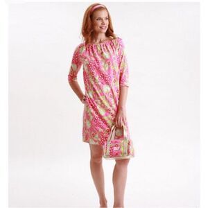 Lilly Pulitzer Pink and Green Floral Midi Dress